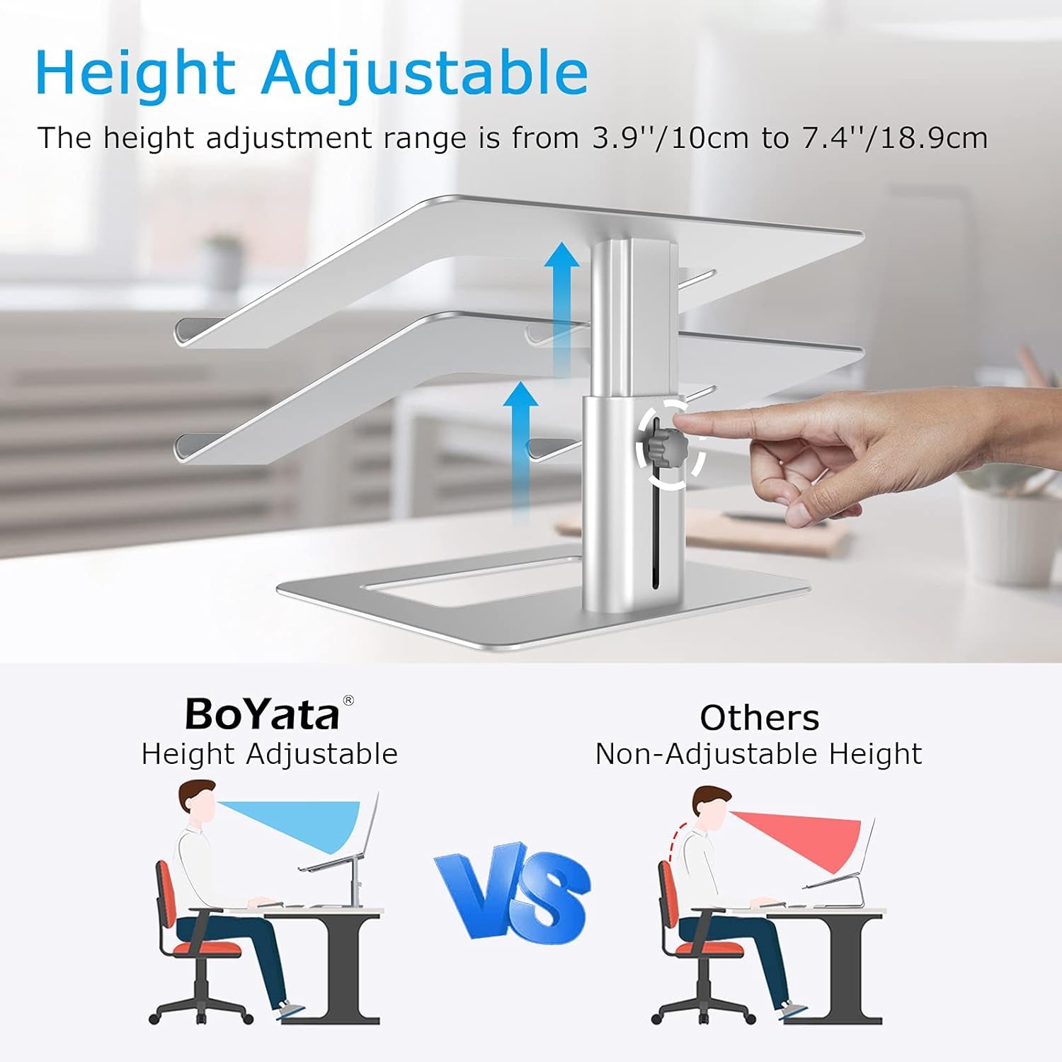 Laptop Stand, Ergonomic Aluminum Height Adjustable Computer Stand Laptop Holder for Desk, Compatible with Macbook Pro/Air, Dell, Lenovo, HP, Samsung, More Laptops 11-17"